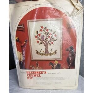 Vintage Sears Jacobean Fruit Tree Squirrel Florence Peto Crewel Embroidery Kit